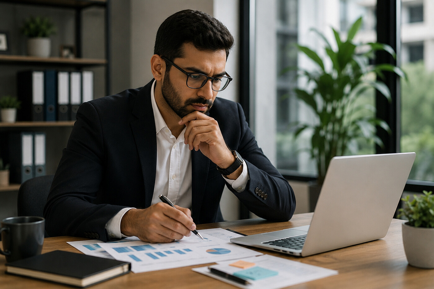 Business owner reviewing growth metrics