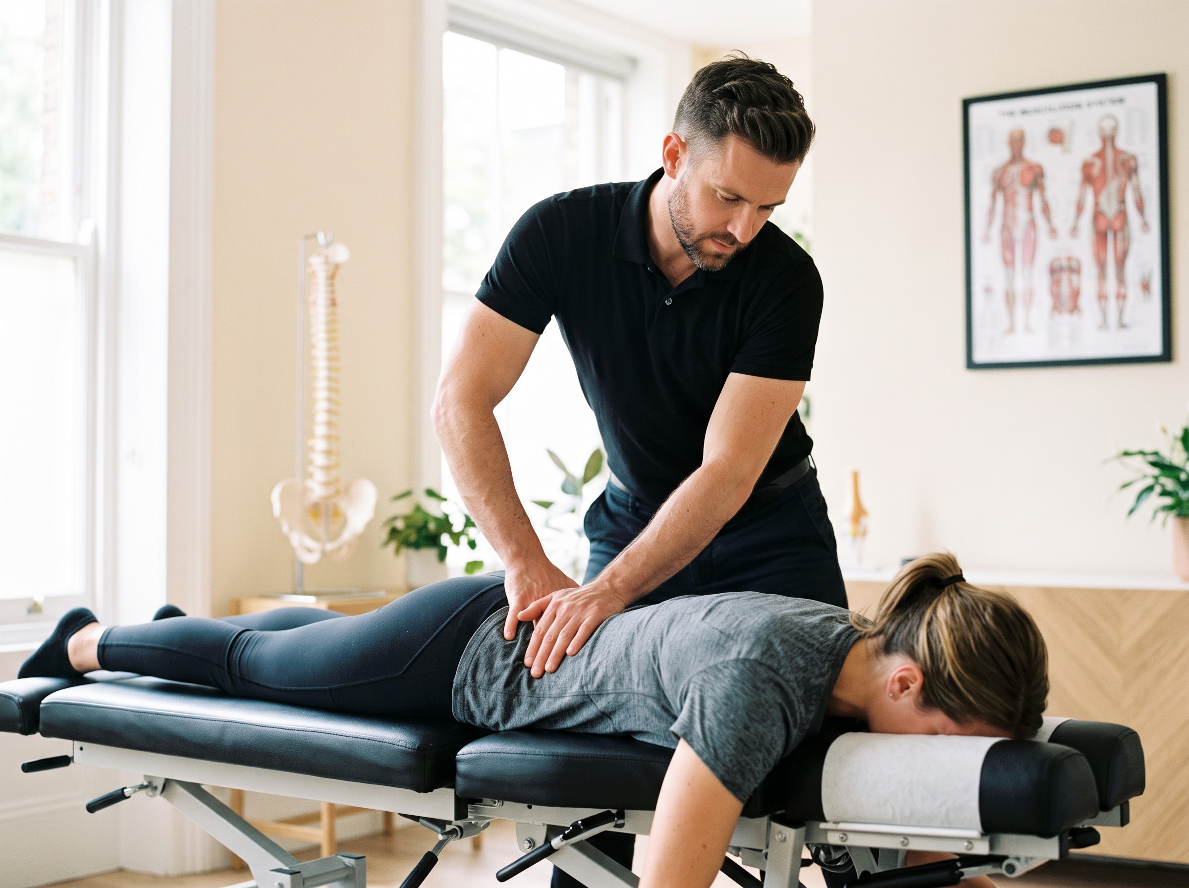 Chiropractor caring for a patient in a modern clinic